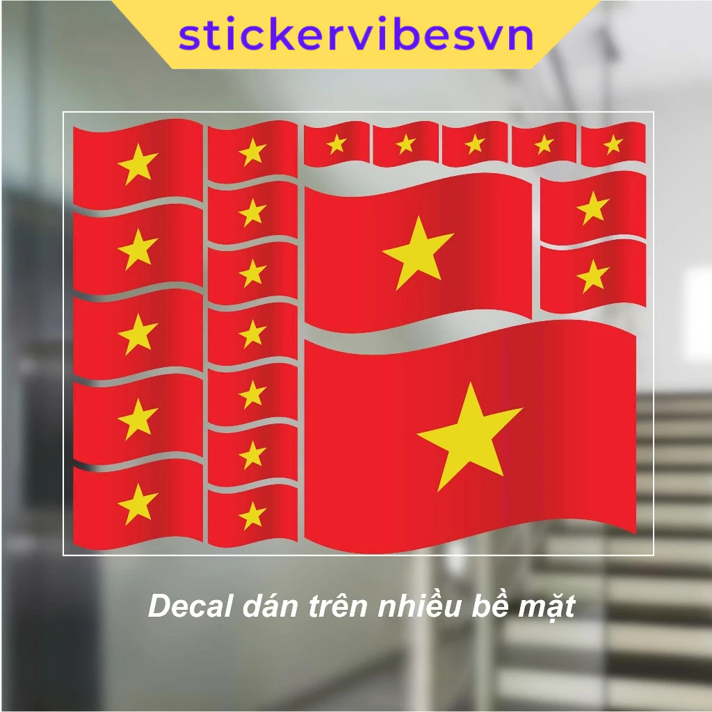 Decal Sticker, Vietnam National Flag - Waving Style, Decor Lễ 30/4-1/5, 2/9, Kính,cửa hàng, SFL27