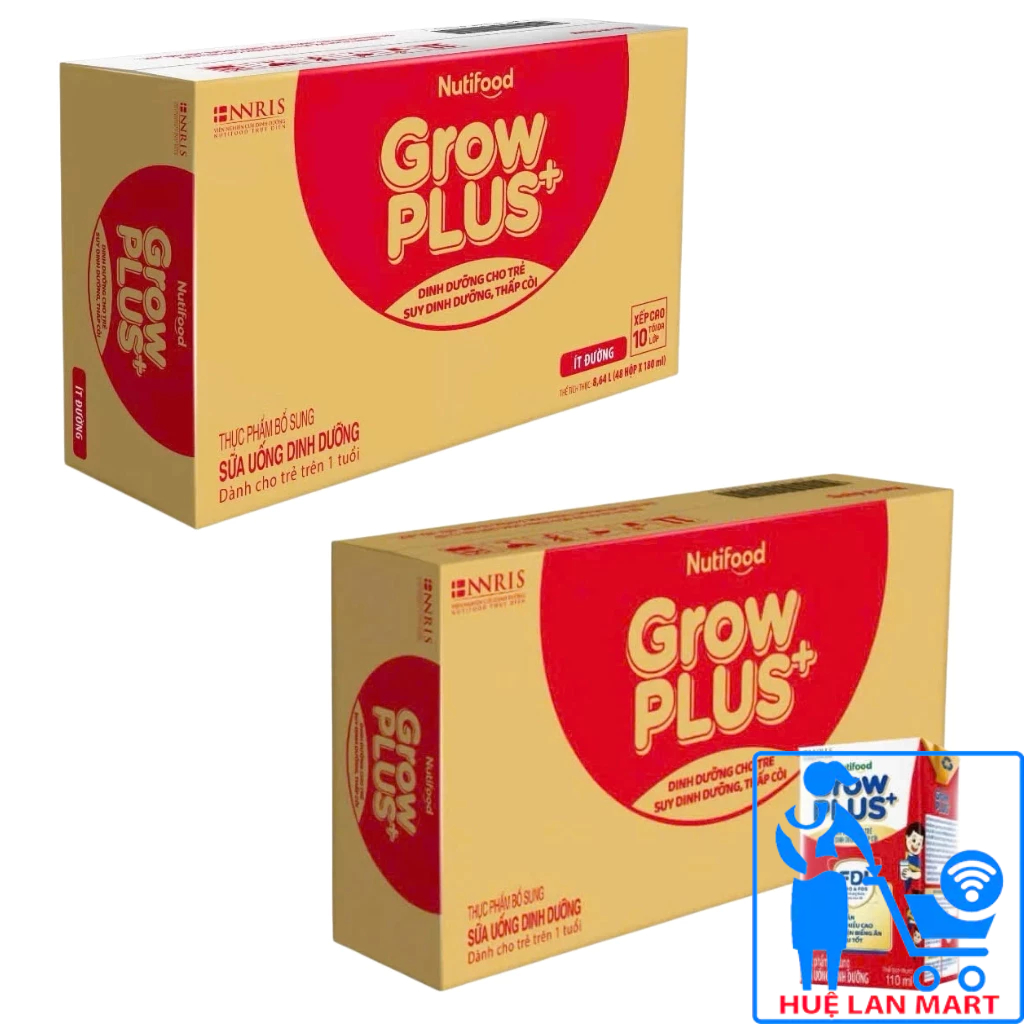 Thùng 48 Hộp 110ml Sữa bột pha sẵn Nutifood Grow Plus Đỏ Có Đường/ Ít Đường