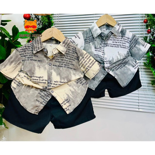 Cả sét áo sơ mi lụa kèm quần tây màu đen cho bé trai size 10kg đến 30kg phong cách lịch sự