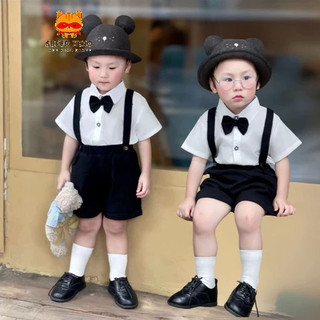 sét công tử hai dây cho BÉ TRAI vải lụa mềm mát size 5kg đến 21kg dưới 5 tuổi