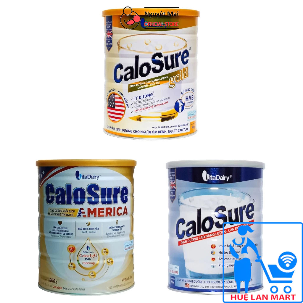 Combo 2 Hộp Sữa Bột CaloSure Gold Ít Đường 900g - CaloSure America 800g