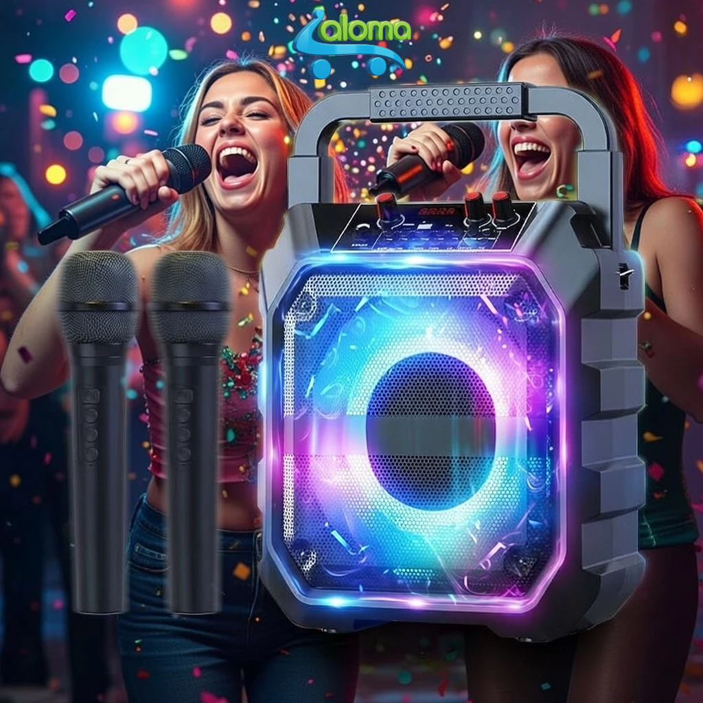 ( Loa M63 kèm 2 mic Aloma) Loa Bluetooth Karaoke Công Suất Lớn, Loa Xách Tay Mini Chigo M63 Kèm 2 Mi