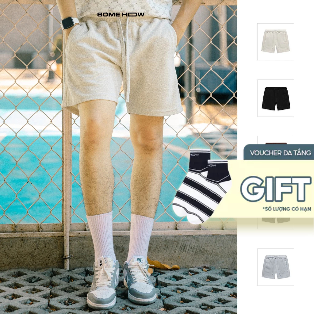 [Best Seller] Quần Short Nam SOMEHOW QS0079, Dáng Relaxed Top, Vải Caro Pique CVC Thoải Mái, QS0079,