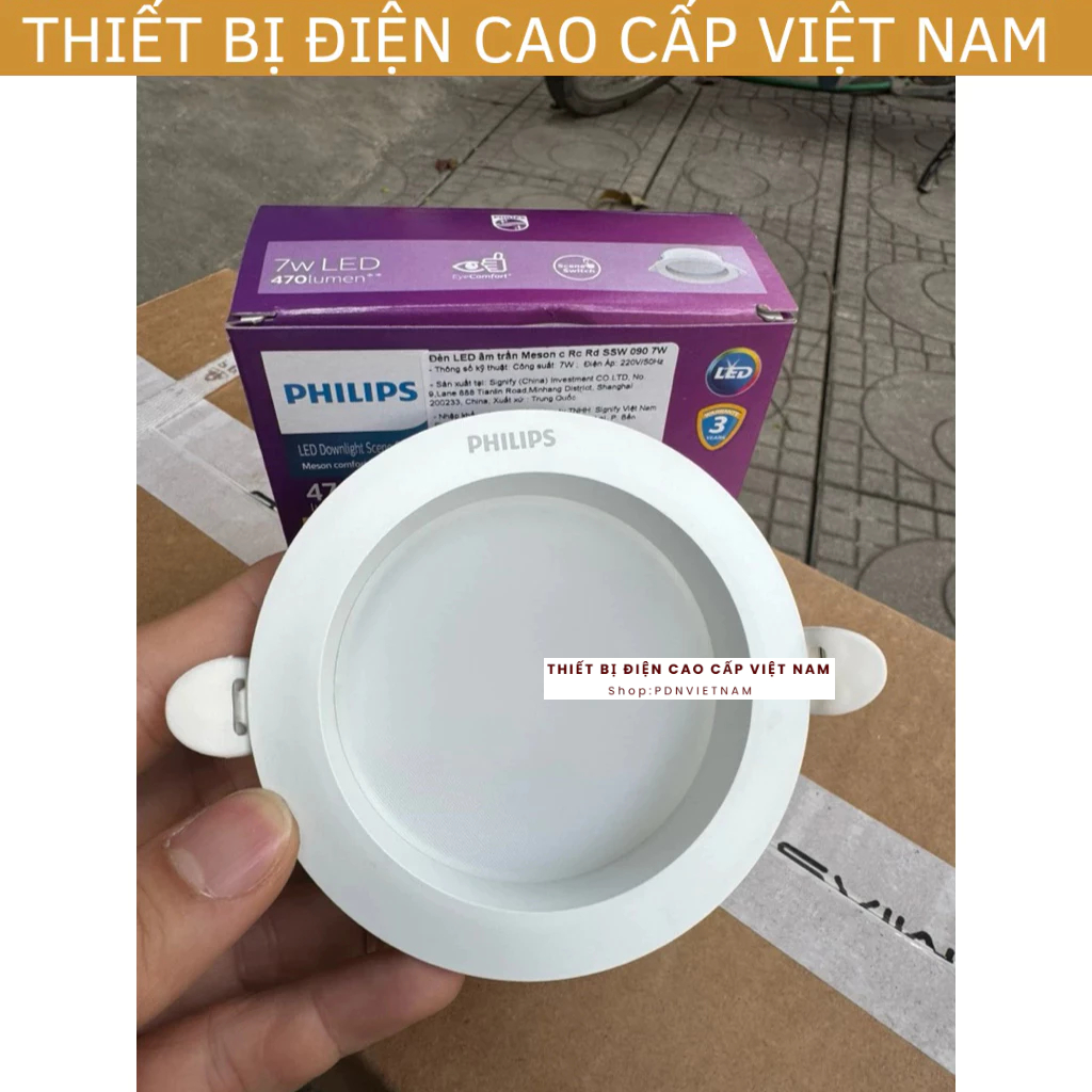 Đèn led âm trần Philips chóa sâu, Đổi 3 Màu 7W / D90 Meson Comfort Philips, bảo hành 2 năm