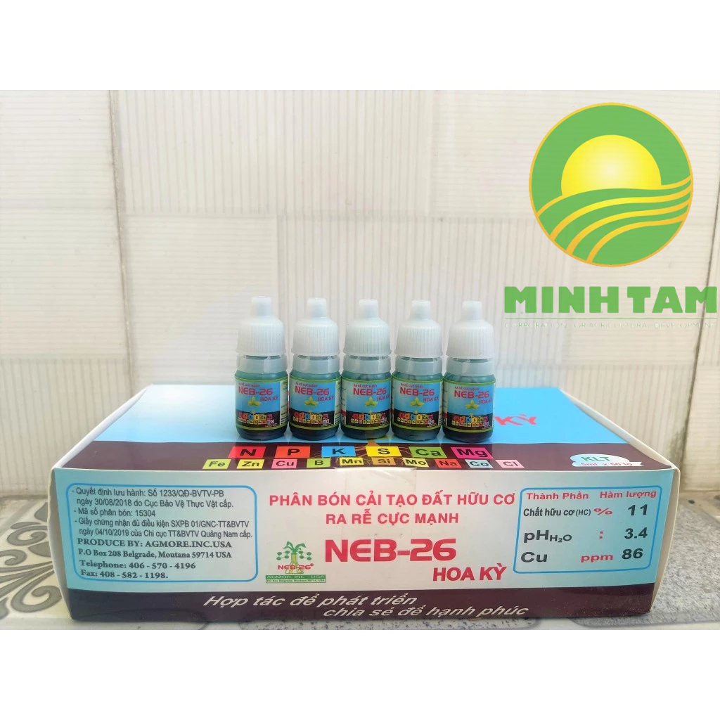 NEB-26 Hoa Kỳ Chai 5ml | Phân Bón Hữu Cơ Cây Trồng Trong Nhà | Đất Tơi Rễ Mạnh Cây Xanh Tươi | Thử N