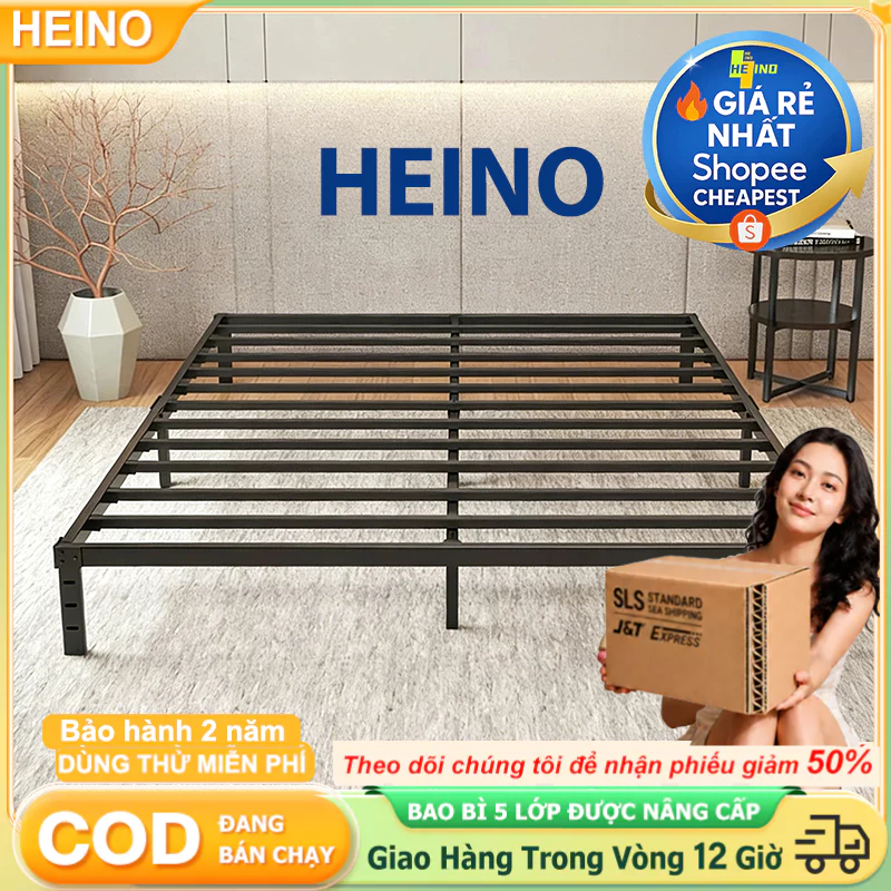 HEINO Giường Sắt dành cho người ở trọ Khung Kim Loại Siêu Chắc Lắp Đặt 5 Phút 1m/1m5/1m8 Giao Nhanh