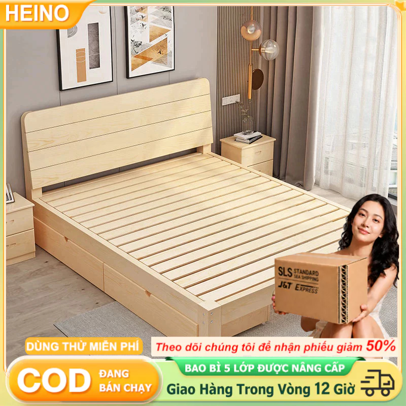 Giường ngủ gỗ thông tự nhiên bền đẹp nhiều kích thước Giường ngủ gỗ cn MDF Phong Cách Hiện Đại-180cm