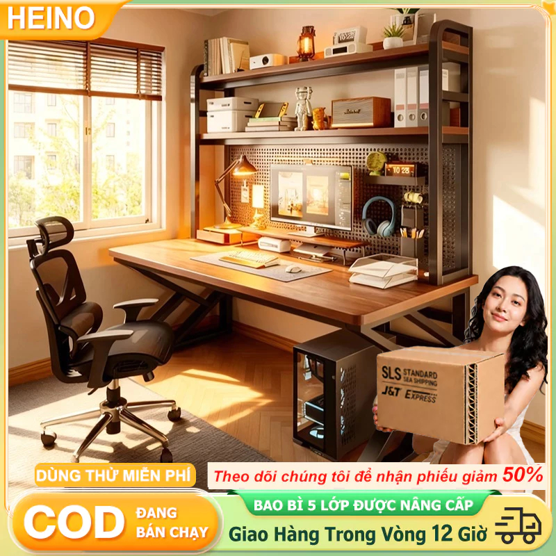 HEINO Bàn Làm Việc Bàn Gaming Nội Thất mặt gỗ 1m2 1m thiết kế cá tính sắt sơn tĩnh điện cao cấp