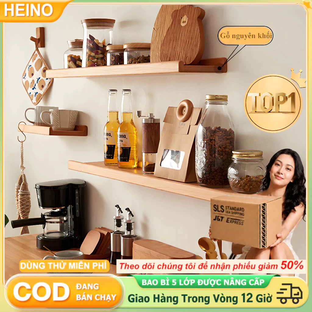 𝑯𝑬𝑰𝑵𝑶  Kệ Gỗ Treo Tường Trang Trí Decor Phòng Khách Thanh Ngang - Tặng Kèm Phụ Kiện Dễ Lắp Đặt | BigBuy360 - bigbuy360.vn