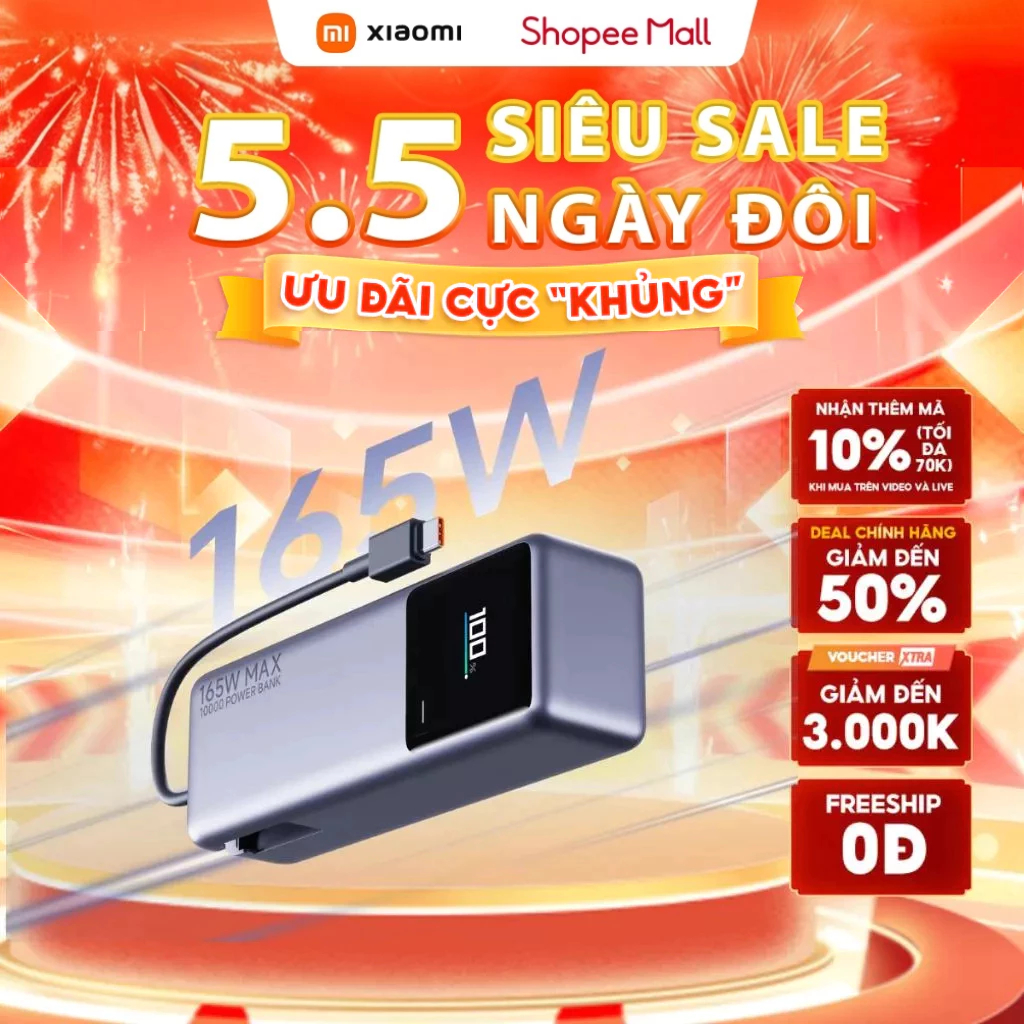 Sạc Dự Phòng Xiaomi Power bank 165W 10000mAh | Sạc Nhanh Lên Đến 120W | Công Suất Lớn | Bảo Hành 12 