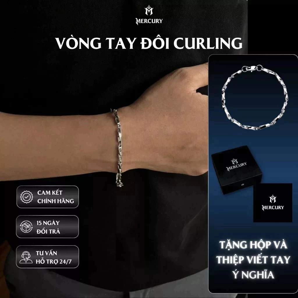 Vòng tay đôi Mercury Curling tặng kèm hộp và thiệp sang trọng - Trang sức, phụ kiện thời trang đeo t