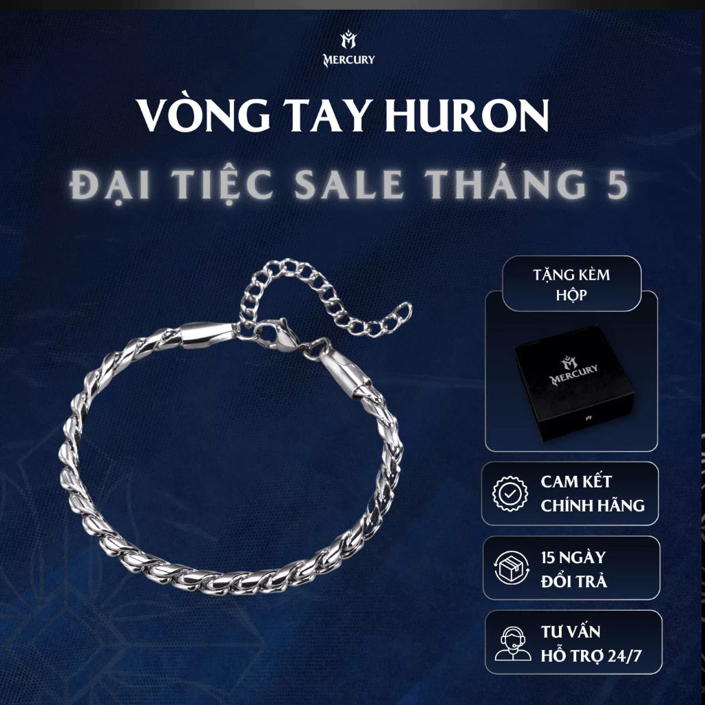 [HURON] Vòng tay titan không gỉ thiết kế mắt xích đơn, basic kèm hộp cao cấp MERCURY