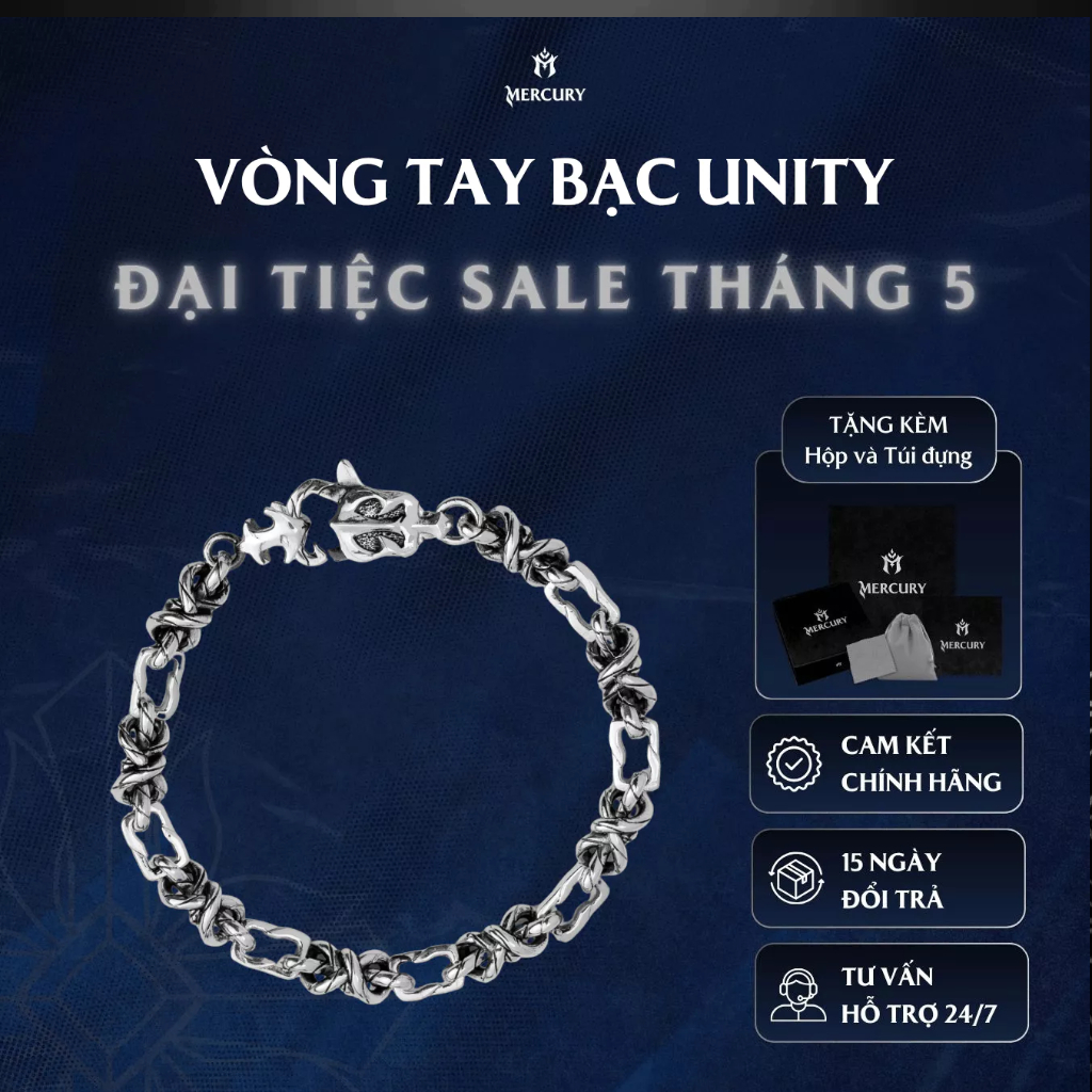 Vòng tay Bạc nam, nữ 925 Mercury The Unity- Trang sức Bạc 925 cao cấp