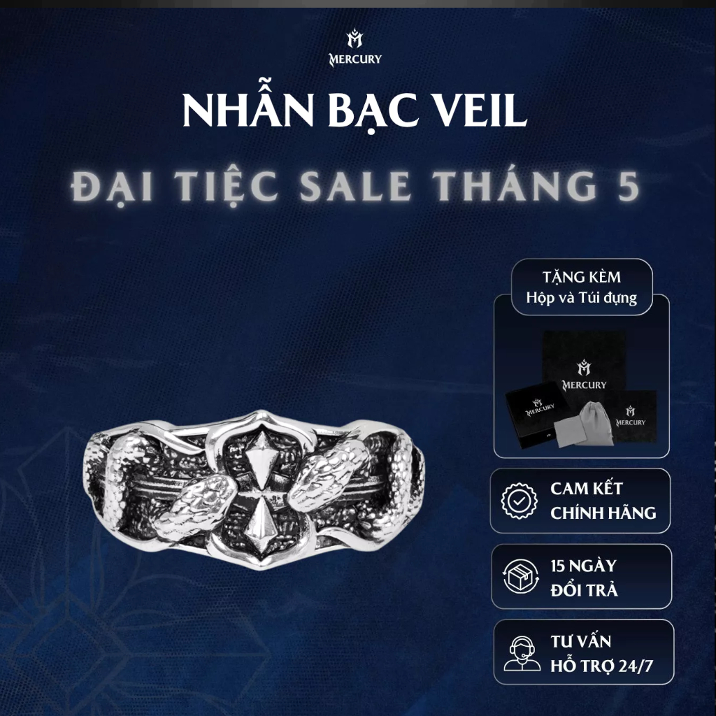 Nhẫn Bạc nam,nữ 925 Mercury Veil  - Trang sức Bạc 925 cao cấp-Thiết kế độc quyền bởi Mercury