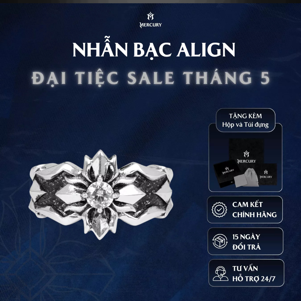 Nhẫn Bạc nam,nữ 925 Mercury Align  - Trang sức Bạc 925 cao cấp-Thiết kế độc quyền bởi Mercury