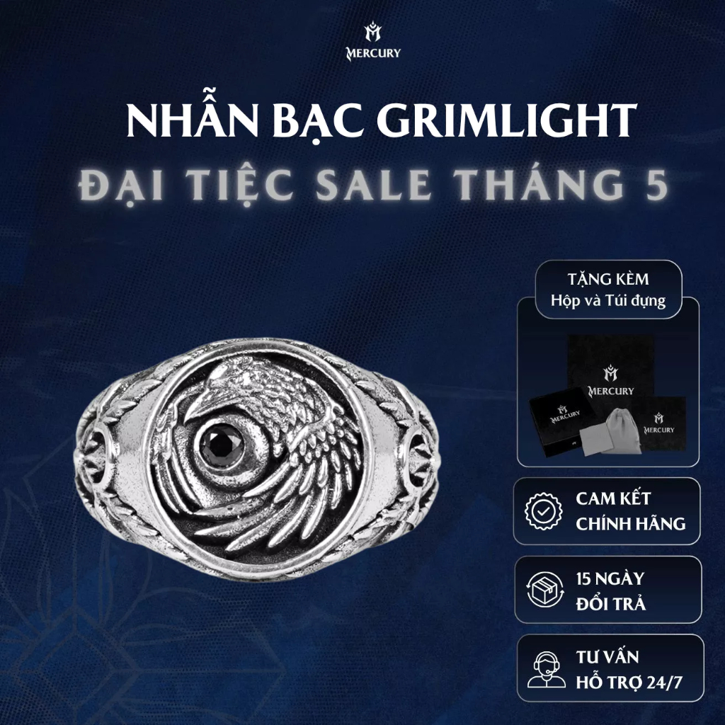 Nhẫn Bạc nam,nữ 925 Mercury Grimlight - Trang sức Bạc 925 cao cấp-Thiết kế độc quyền bởi Mercury