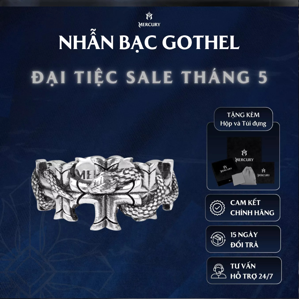 Nhẫn Bạc nam,nữ 925 Mercury Gothel - Trang sức Bạc 925 cao cấp-Thiết kế độc quyền bởi Mercury