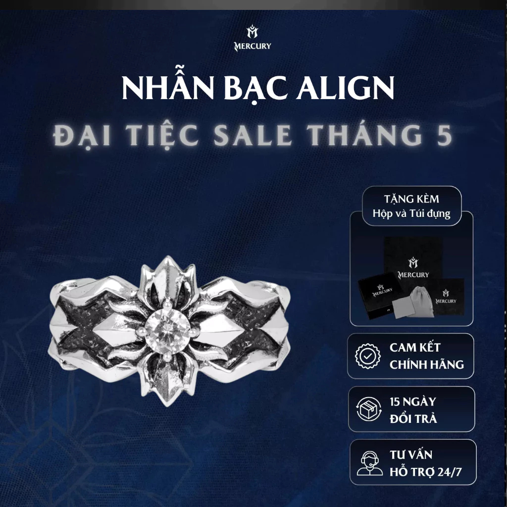 Nhẫn Bạc nam,nữ 925 Mercury Alaric - Trang sức Bạc 925 cao cấp-Thiết kế độc quyền bởi Mercury