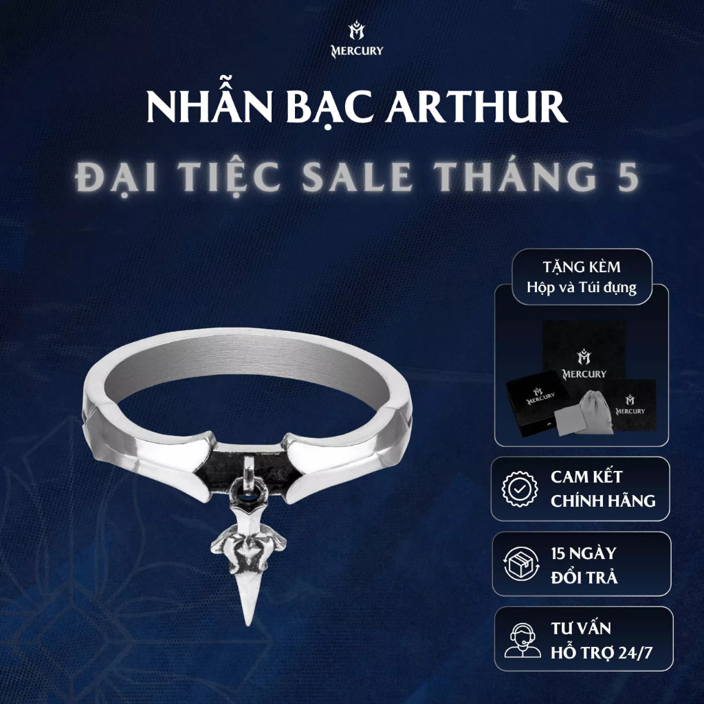 Nhẫn Bạc nam,nữ 925 Mercury Arthur - Trang sức Bạc 925 cao cấp-Thiết kế độc quyền bởi Mercury