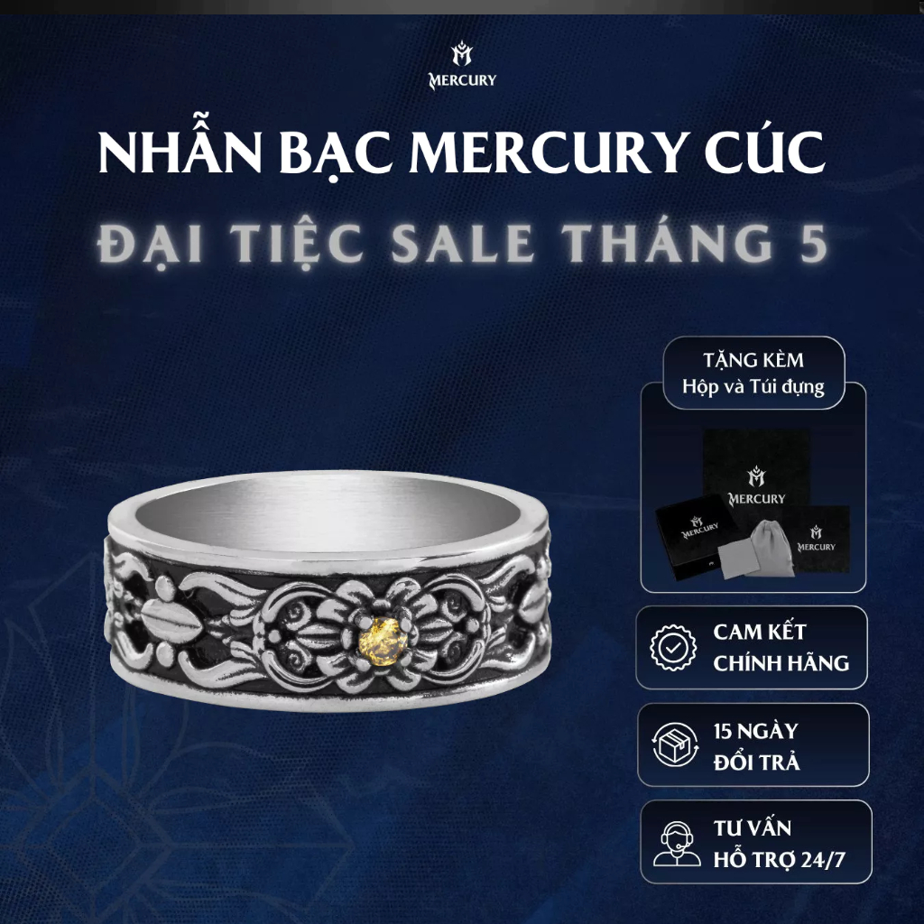 Nhẫn Bạc nam,nữ 925 Mercury Cúc - Trang sức Bạc 925 cao cấp-Thiết kế độc quyền bởi Mercury