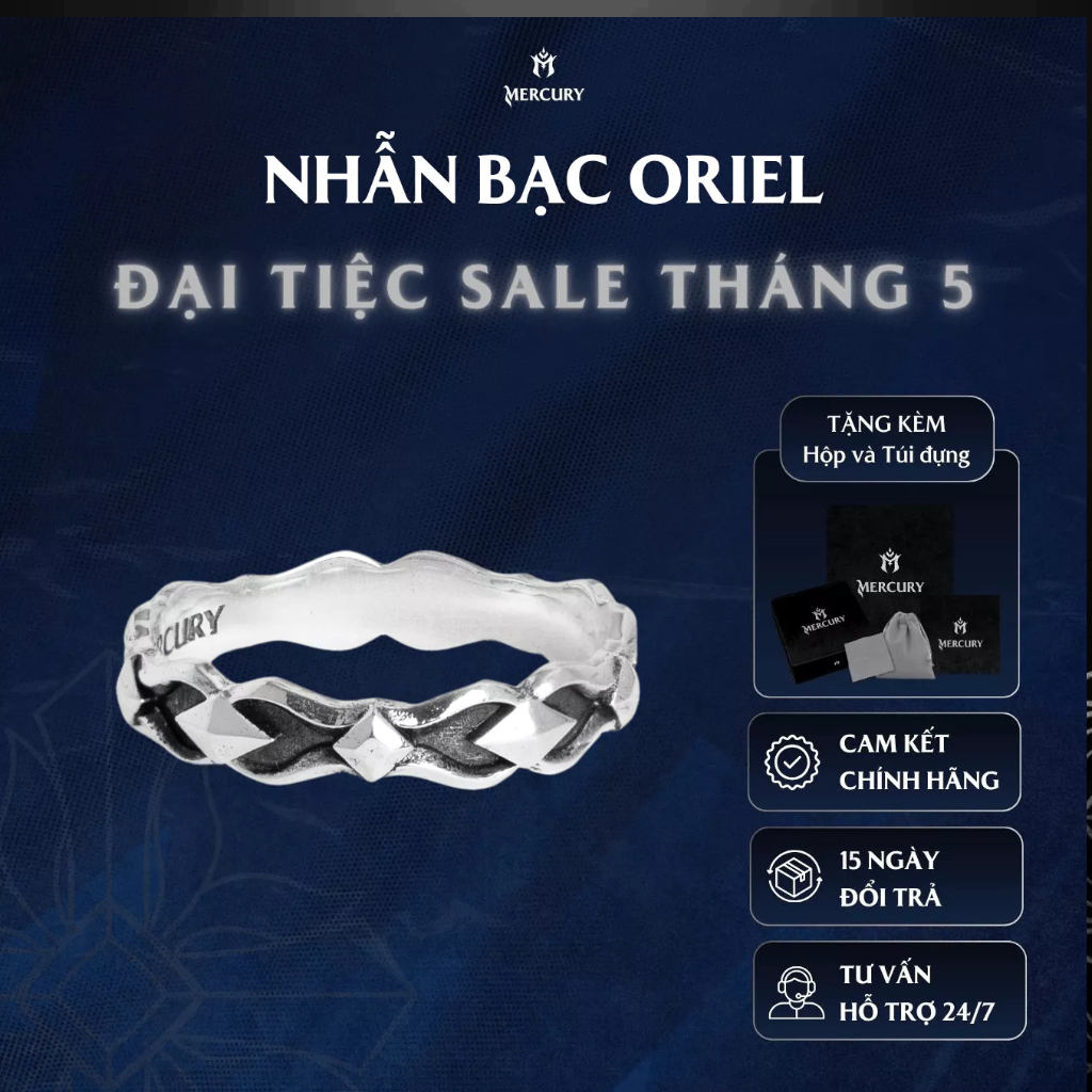 Nhẫn Bạc nam,nữ 925 Mercury Oriel - Trang sức Bạc 925 cao cấp-Thiết kế độc quyền bởi Mercury