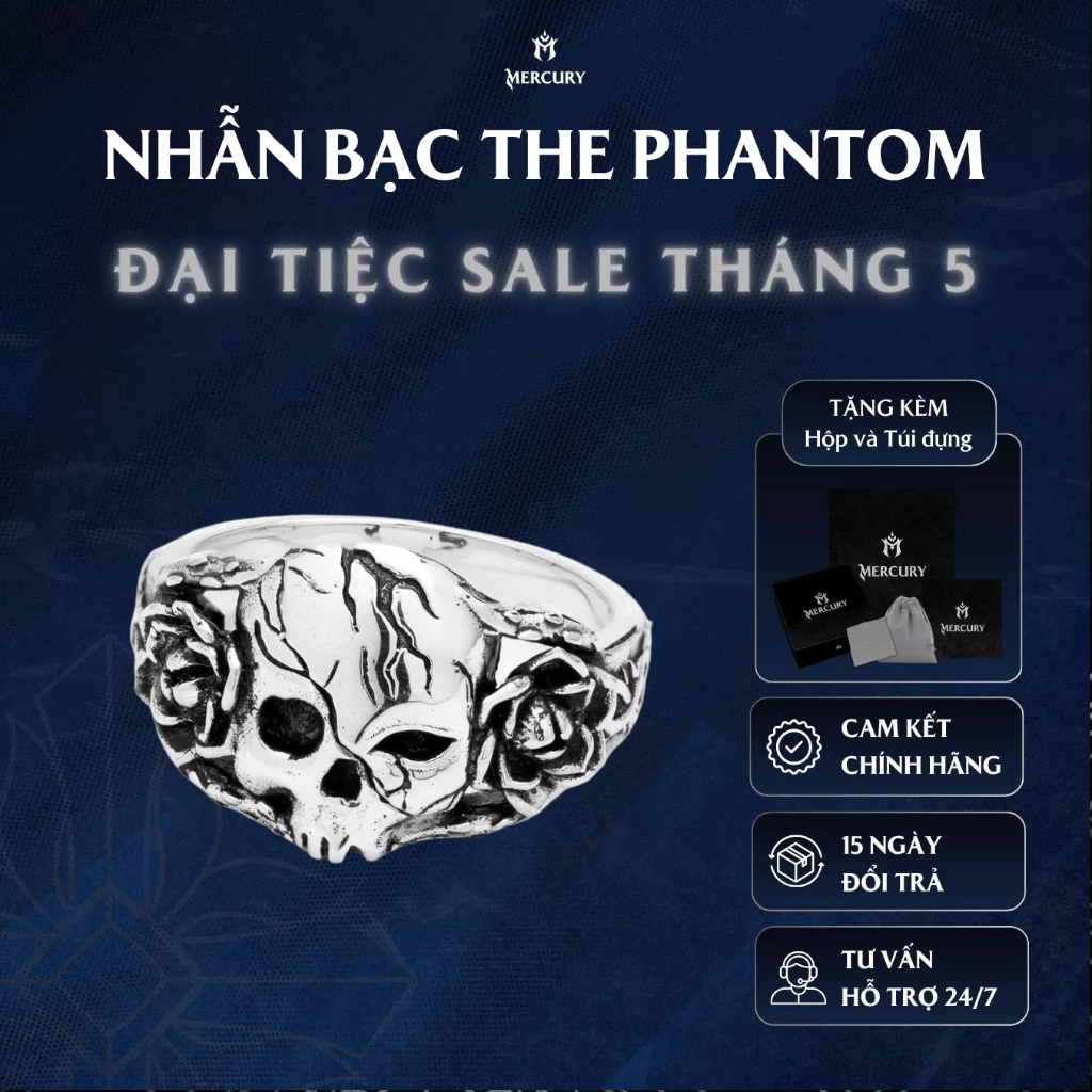 Nhẫn Bạc nam,nữ 925 Mercury The Phantom-Trang sức Bạc 925 nguyên khối-Thiết kế độc quyền bởi Mercury