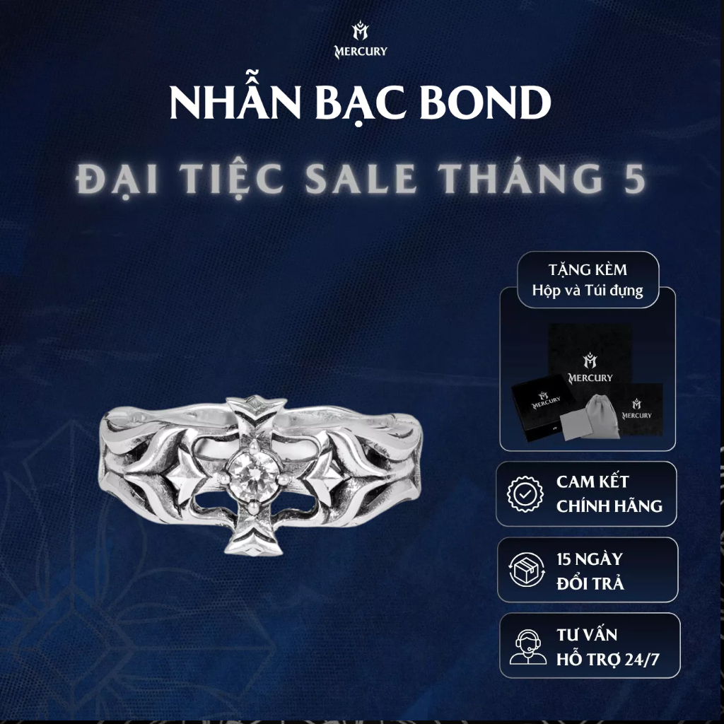 Nhẫn Bạc nam,nữ 925 Mercury Bond - Trang sức Bạc 925 cao cấp-Thiết kế độc quyền bởi Mercury