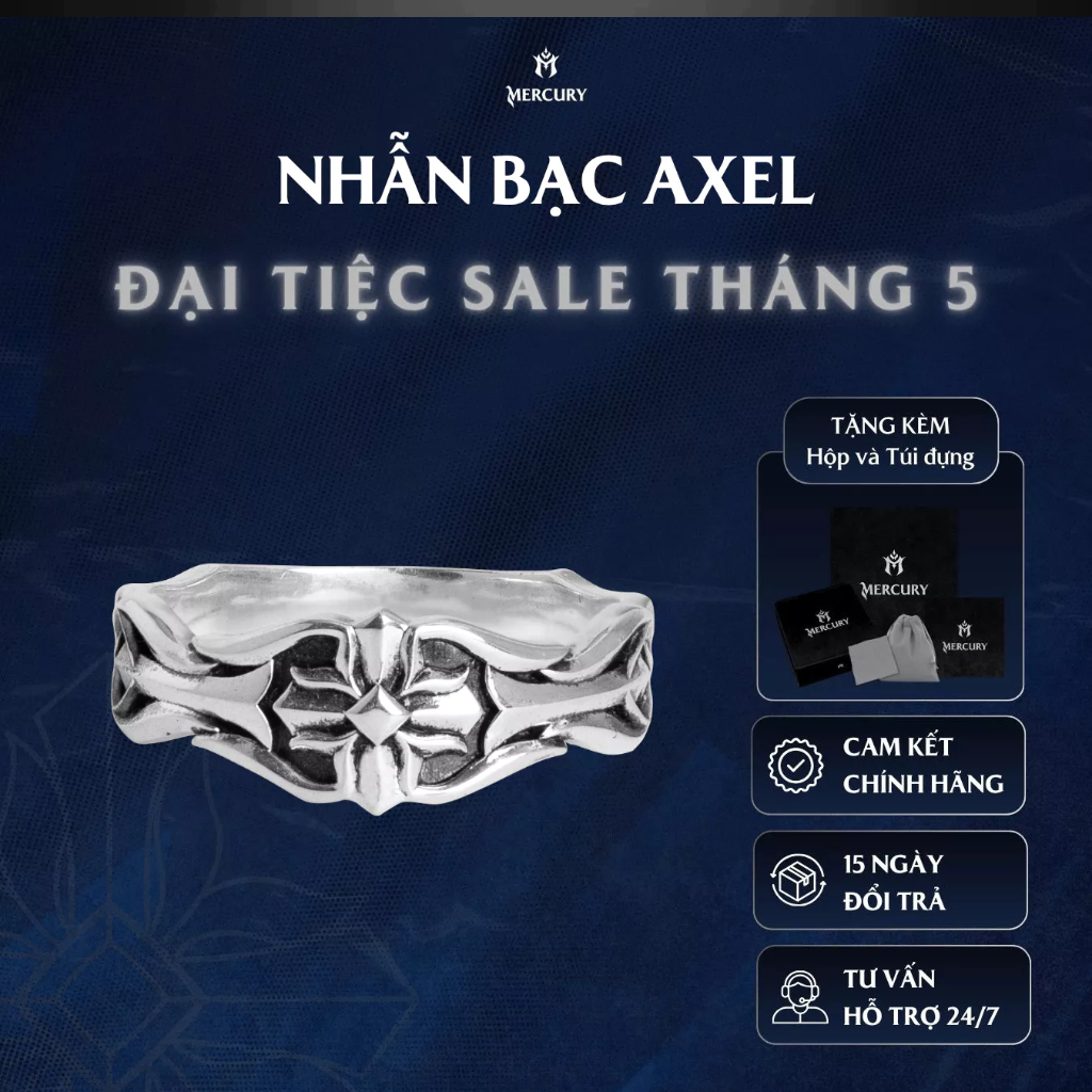 Nhẫn Bạc nam,nữ 925 Mercury Axel - Trang sức Bạc 925 cao cấp-Thiết kế độc quyền bởi Mercury