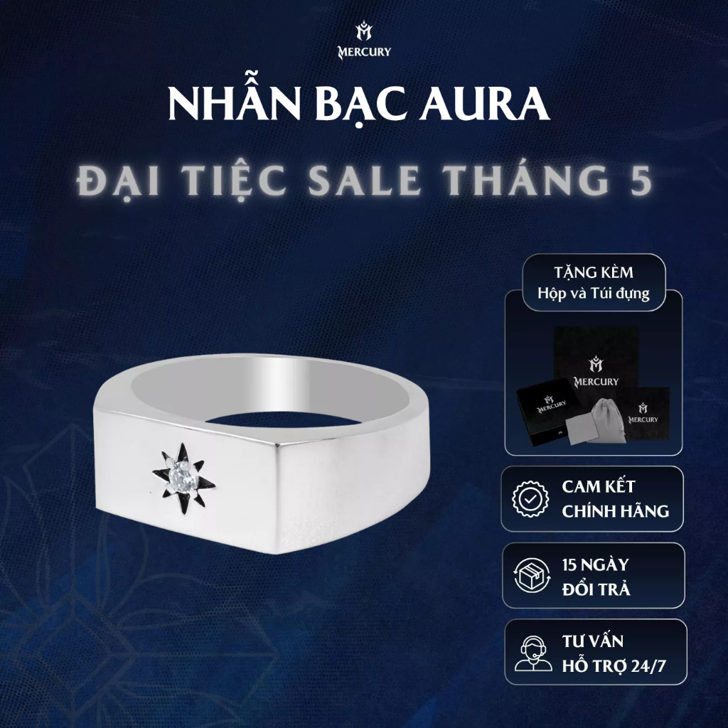 Nhẫn Bạc nam 925 Mercury Aura - Trang sức Bạc 925 đúc nguyên khối - Thiết kế độc quyền bởi Mercury