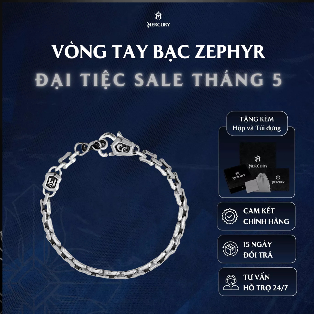 Vòng tay Bạc nam, nữ 925 Mercury The Zephyr - Trang sức Bạc 925 cao cấp - Thiết kế độc quyền Mercury