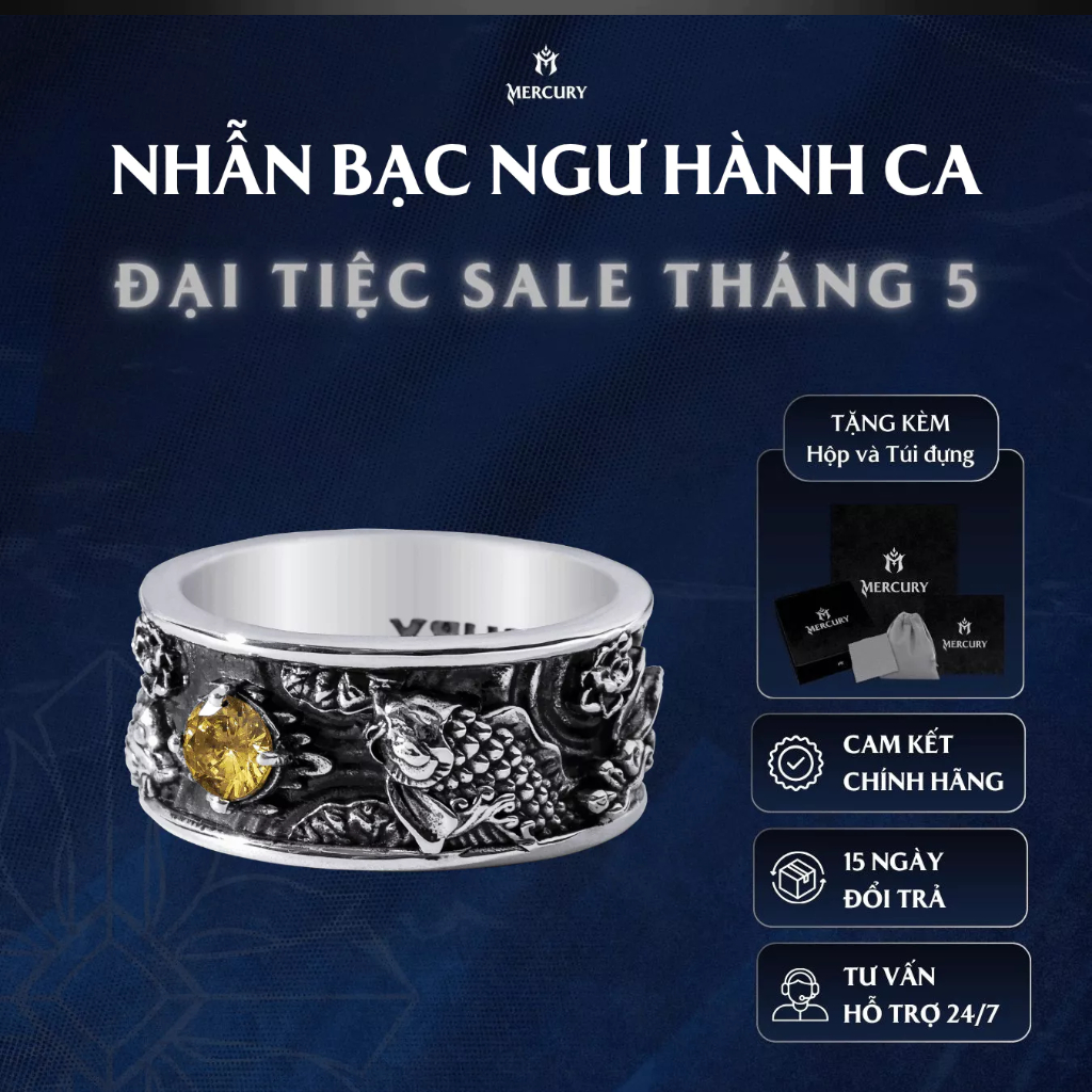 Nhẫn Bạc nam,nữ 925 Mercury Ngư Hành Ca  - Trang sức Bạc 925 cao cấp-Thiết kế độc quyền bởi Mercury