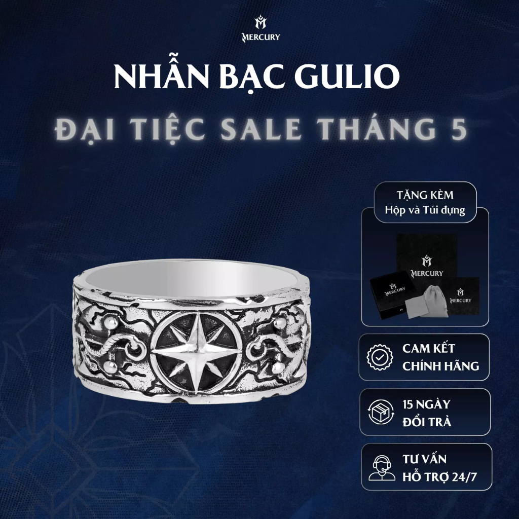 Nhẫn Bạc nam 925 Mercury Gulio - Trang sức Bạc 925 đúc nguyên khối- Thiết kế độc quyền bởi Mercury