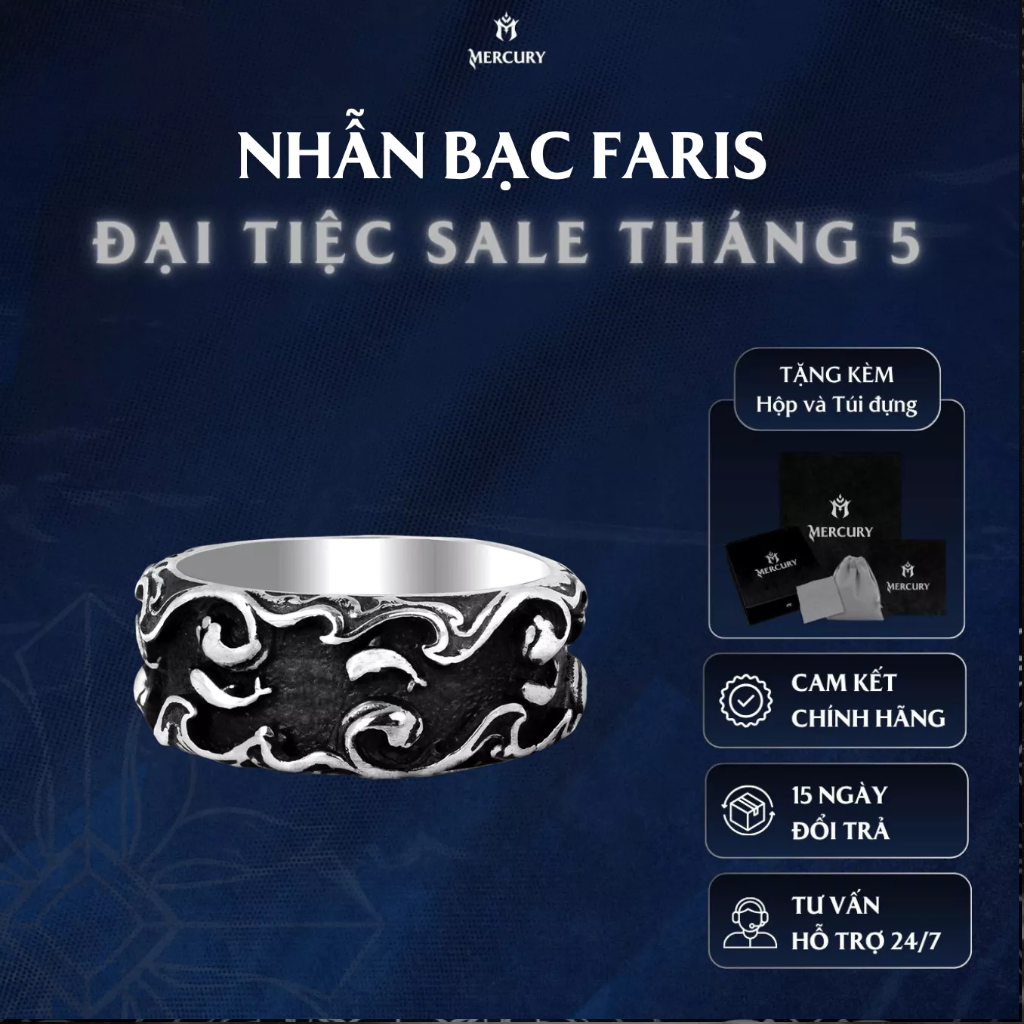 Nhẫn Bạc nam 925 Mercury Faris - Trang sức Bạc 925 đúc nguyên khối - Thiết kế độc quyền bởi Mercury