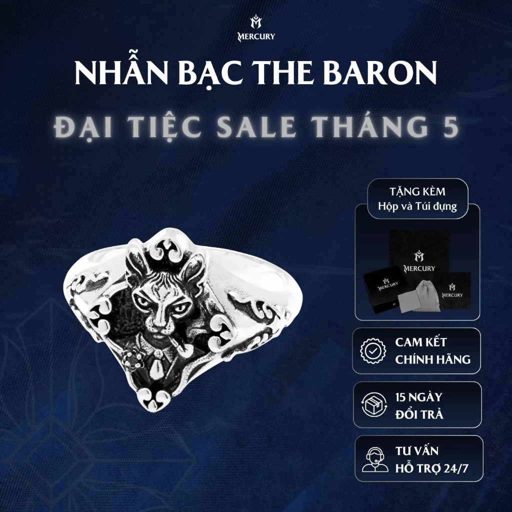 Nhẫn Bạc nam, nữ 925 Mercury The Baron - Trang sức Bạc 925 cao cấp -Thiết kế độc quyền bởi Mercury