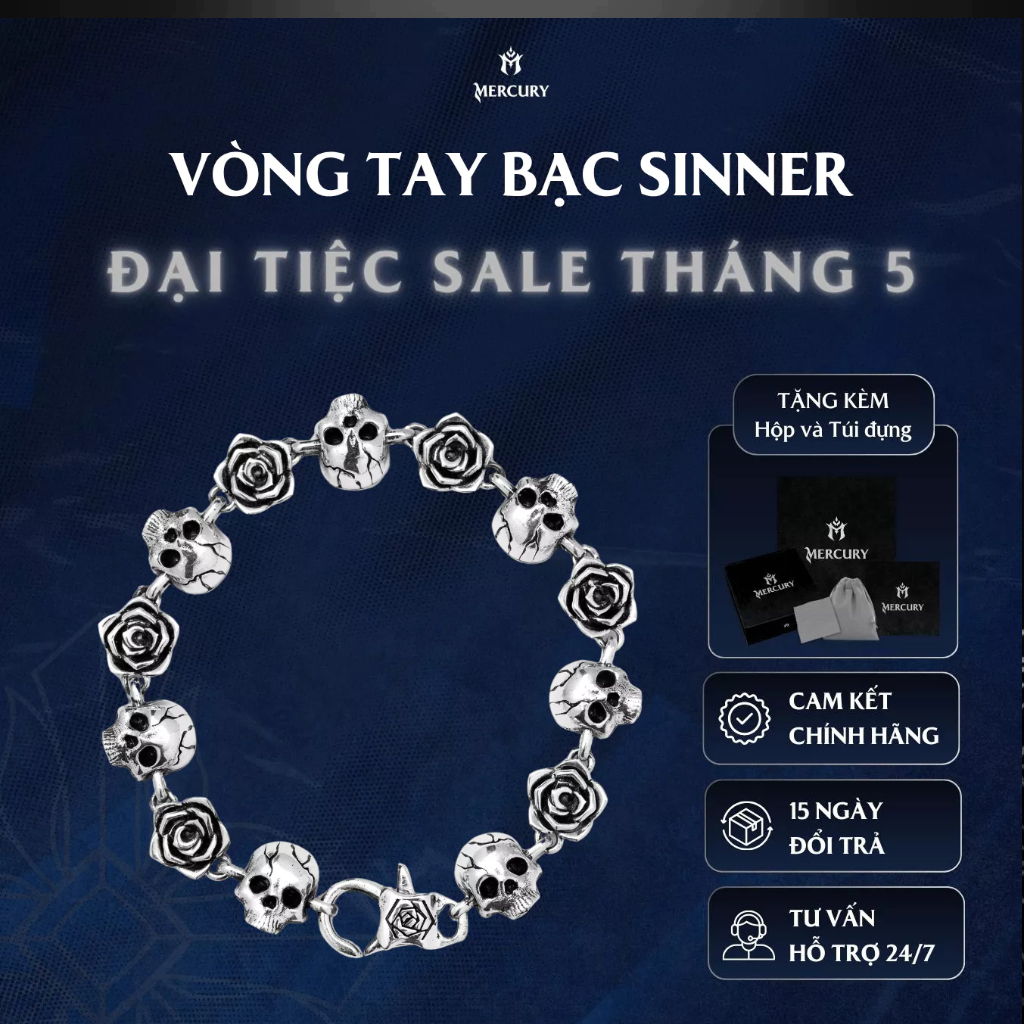 Vòng tay Bạc nam, nữ 925 Mercury The Sinner - Trang sức Bạc 925 cao cấp - Thiết kế độc quyền Mercury