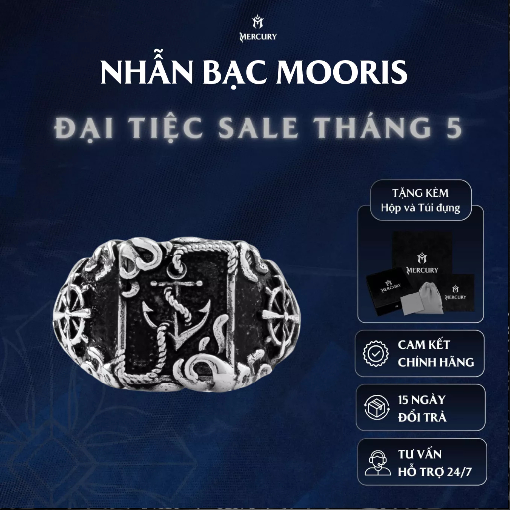 Nhẫn Bạc nam 925 Mercury Mooris - Trang sức Bạc 925 đúc nguyên khối- Thiết kế độc quyền bởi Mercury
