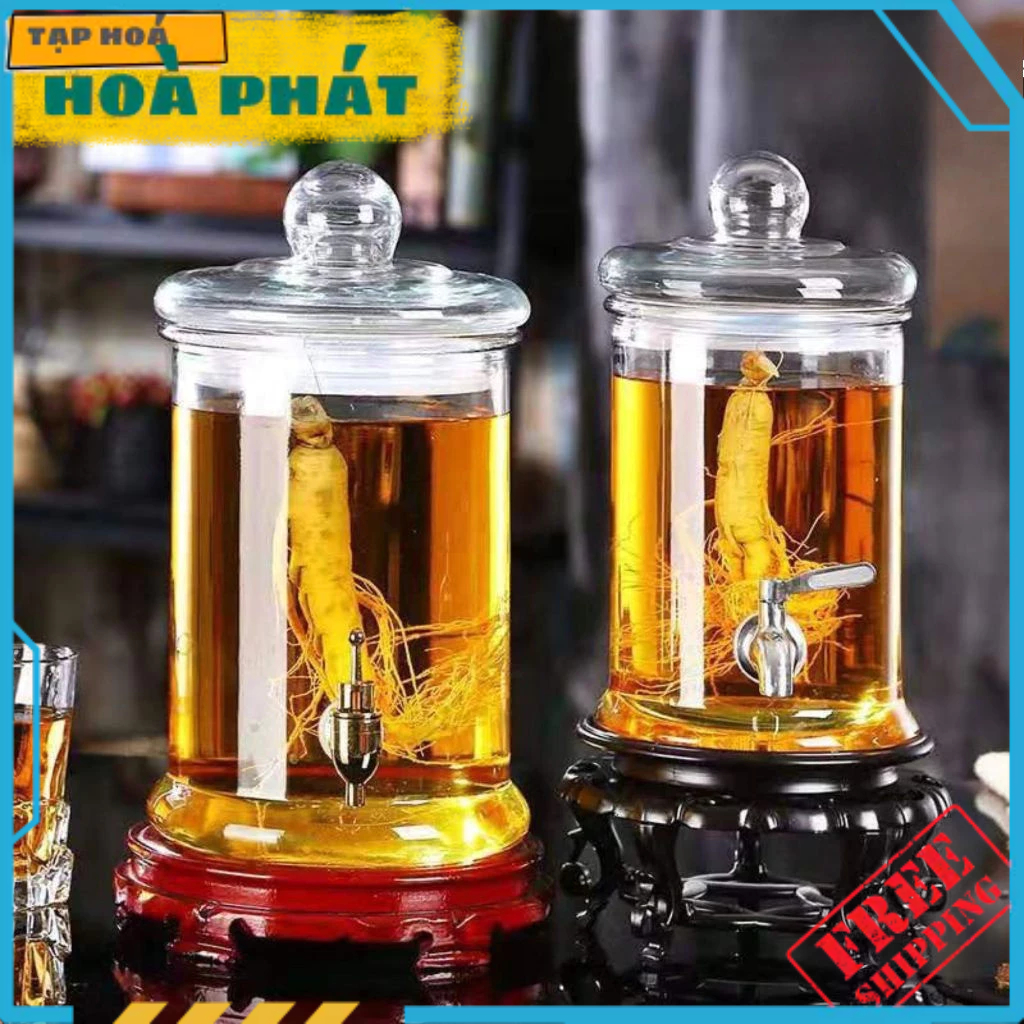 (Bán Khu vực Bình Dương)  Bình ngâm rượu Thuỷ Tinh Dáng Trụ Trơn Có vòi, Không vòi Nắp Có Ron Kính H