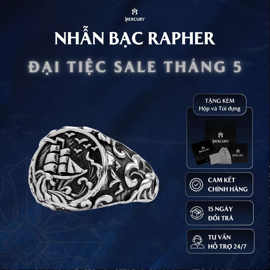 Nhẫn Bạc nam 925 Mercury Cliff - Trang sức Bạc 925 đúc nguyên khối - Thiết kế độc quyền Mercury