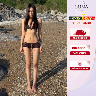Set Bikini Nữ 3 Chi Tiết Họa Tiết Caro Áo Bơi Tam Giác Kèm Quần Bikini & Quần Short Ngoài Đi Biển Sang Chảnh