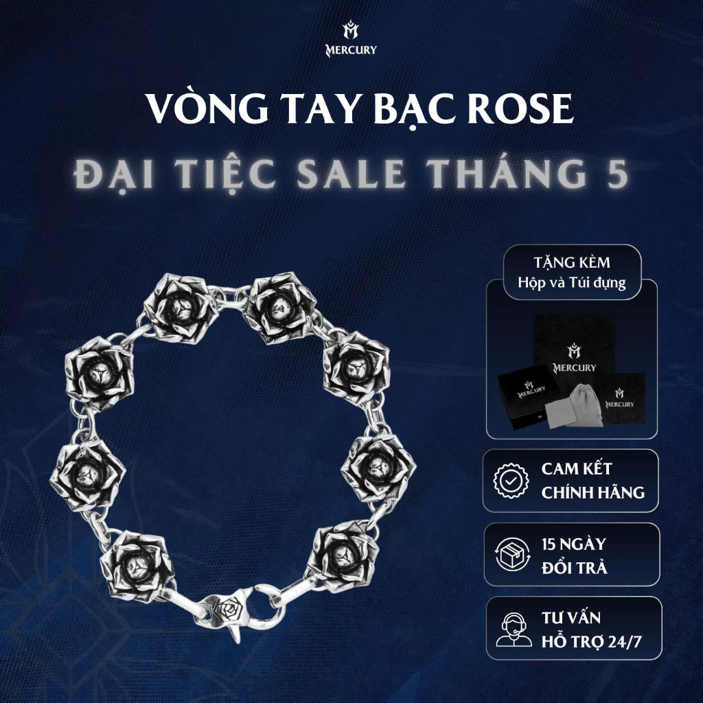 Vòng tay Bạc nam, nữ 925 Mercury The Rose - Trang sức Bạc 925 cao cấp - Mercury collab Tranh Nguyenn