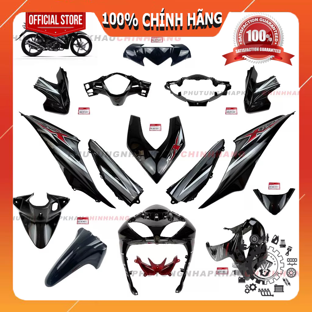 [MÓN LẺ] Dàn áo Wave RSX 110 2010 đen bóng chính hãng, Bộ áo màu Wave RSX 2009 2010