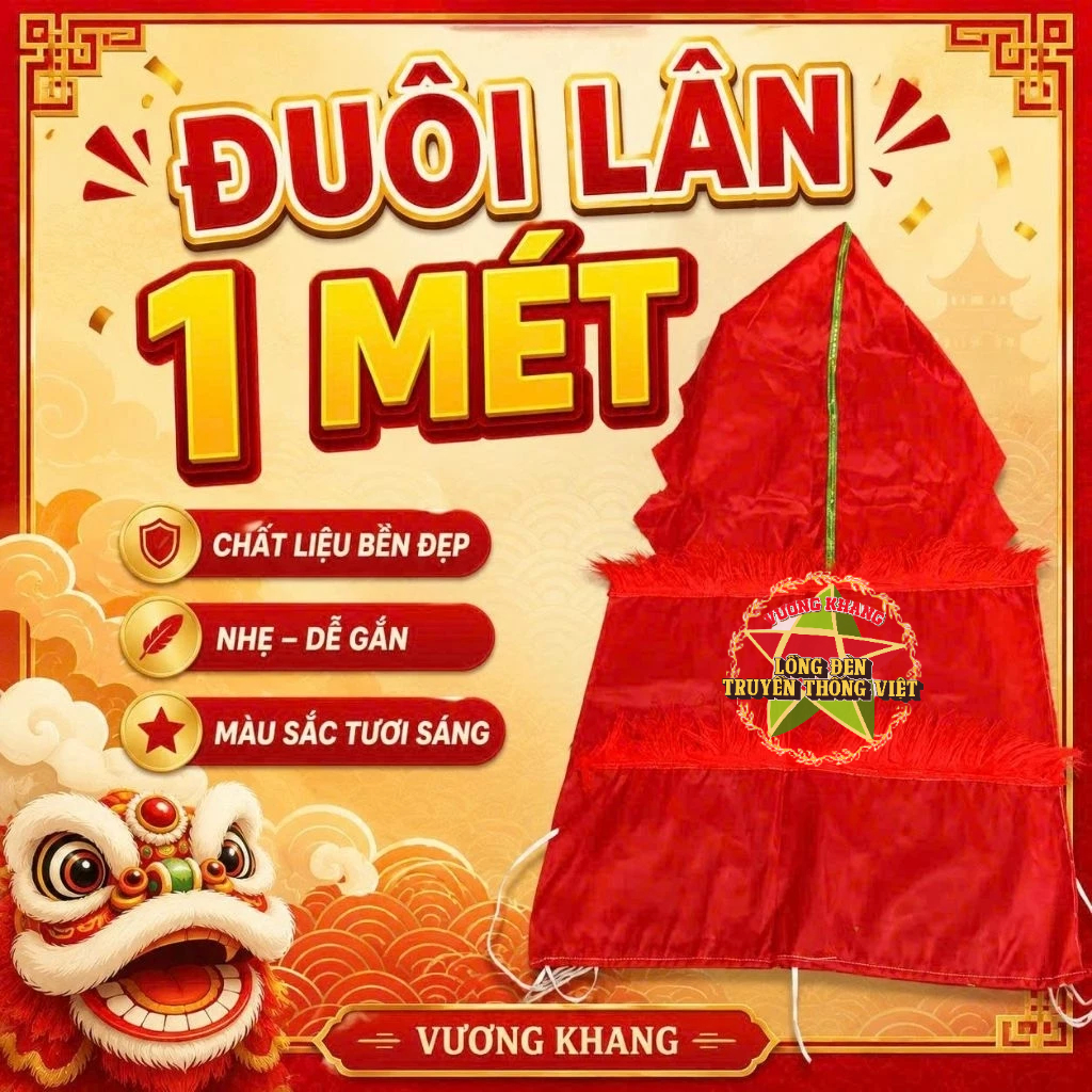 Đuôi gắn đầu lân nhỏ cho bé chơi Trung thu - Đuôi đầu lân nhỏ dài 1 mét cho bé múa lân