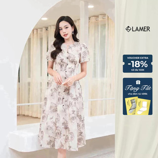 Đầm Cổ Tim SHE'S BACK Tay Bồng Chiết Ly S63M23H003