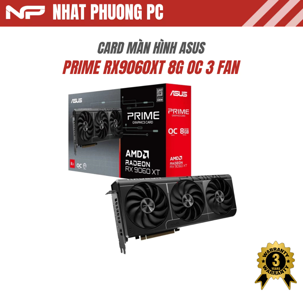 VGA ASUS PRIME RADEON RX 9060 XT 8GB OC EDITION 3 FAN NEW