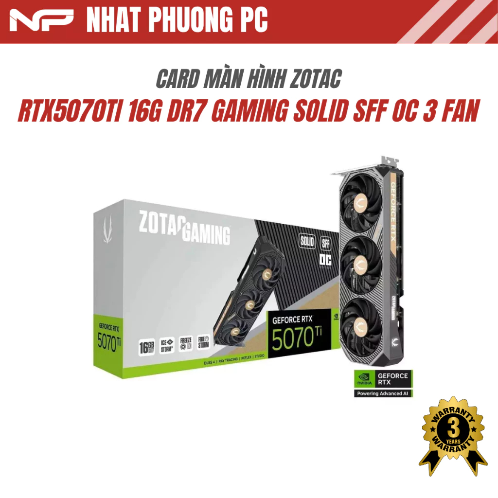 VGA ZOTAC GAMING GEFORCE RTX 5070 TI SOLID SFF OC 16GB GDDR7 3 FAN NEW