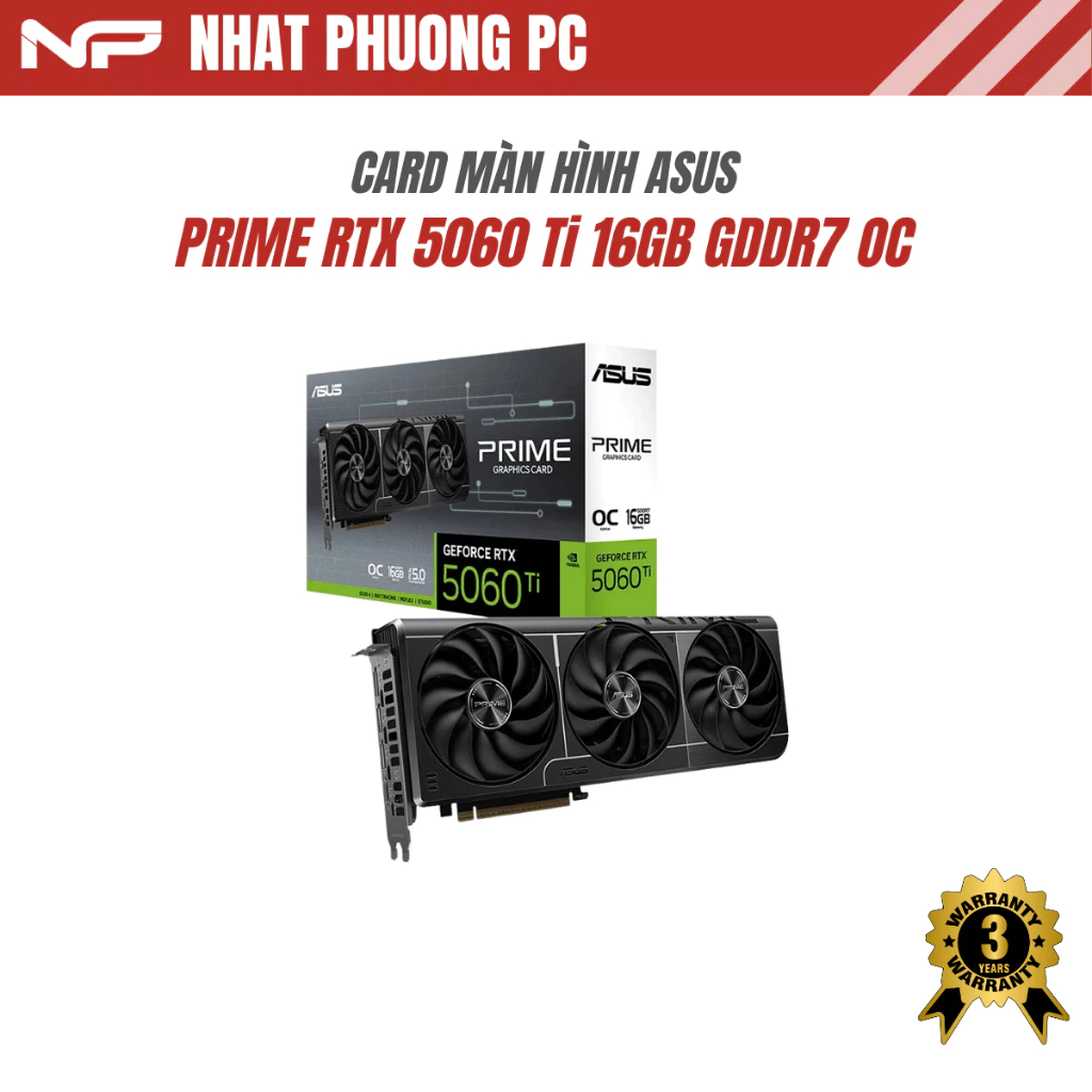 VGA ASUS PRIME RTX 5060 TI 16GB GDDR7 OC (PRIME-RTX5060TI-O16G)