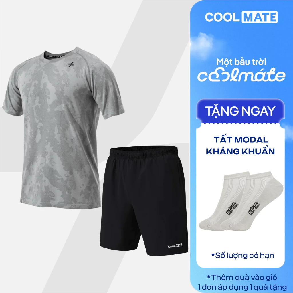 [TẶNG TẤT]Set thể thao nam Áo thun Jacquard Seamless + Quần short 7 inch Thoáng khí thấm hút Coolmat