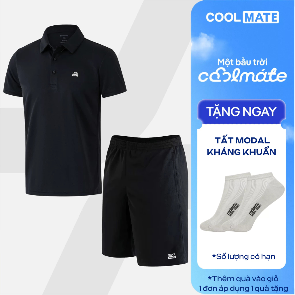 [TẶNG TẤT COTTON]Set đồ thể thao Áo Polo Promax-S1 +Quần Shorts, thoáng khí, Set Pickleball Coolmate
