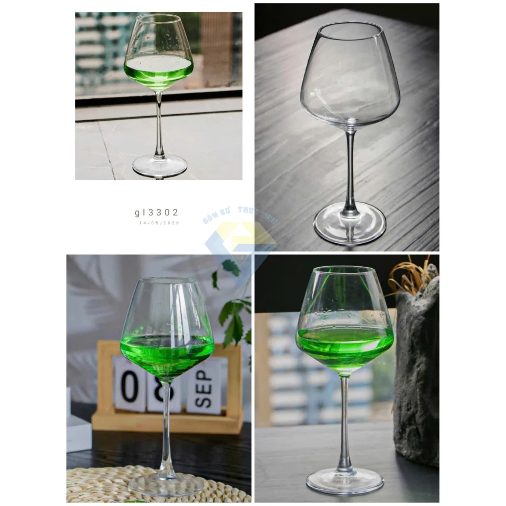 Hộp 6 ly vang 580ml và 450ml / 6 ly thủy tinh có chân 580ml GJ3302 và 450ml GJ3303
