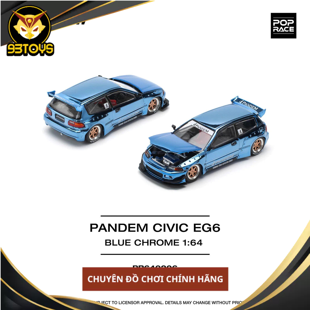 MÔ HÌNH XE PopRace PR640206 PANDEM CIVIC EG6 - BLUE CHROME